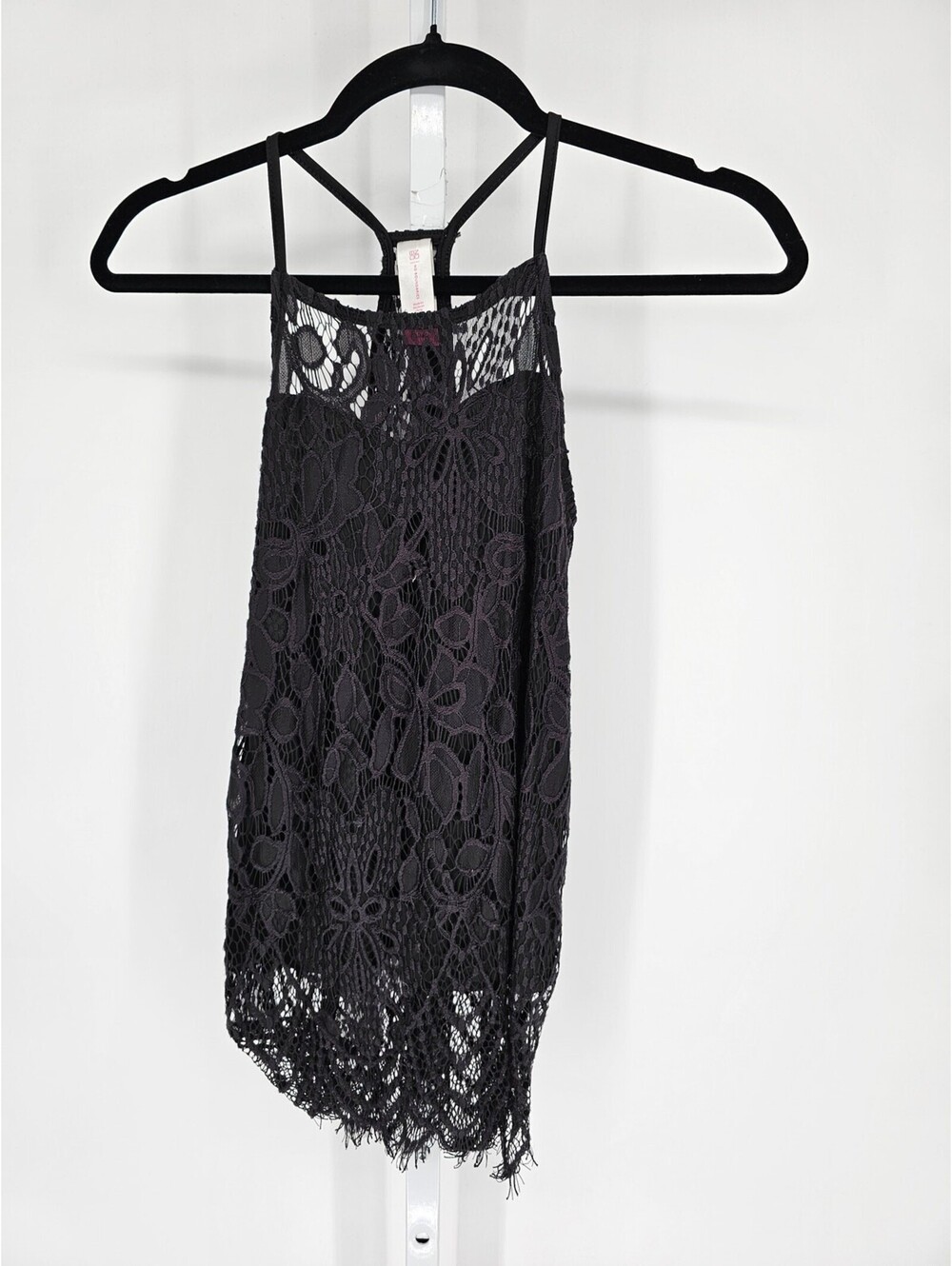 No Boundaries Womens Sz XS Racer Back Blouse Black Lace Boho